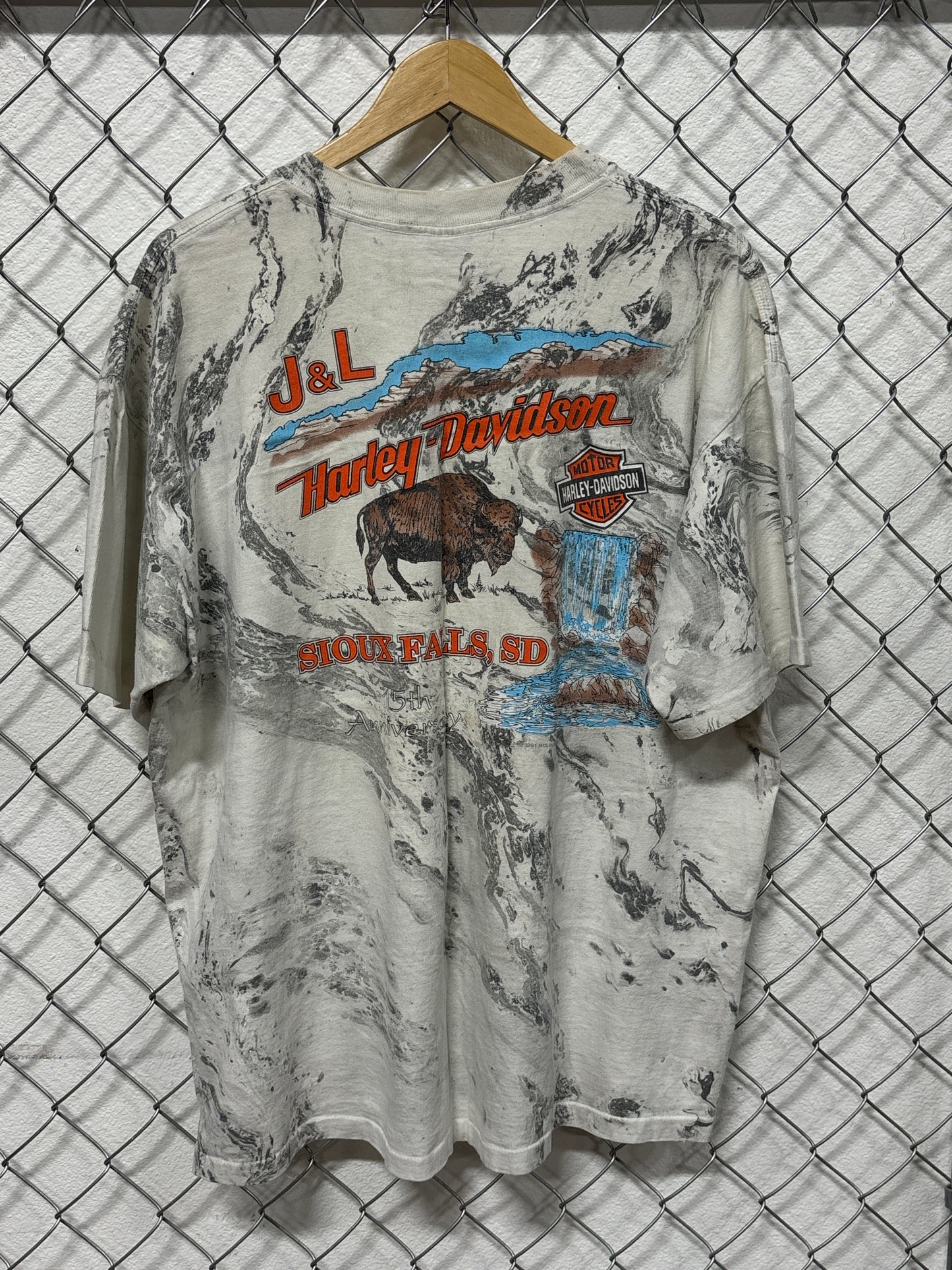 Vintage 1991 Harley Davidson Marbled South Dakota Biker Graphic Tee Size XL