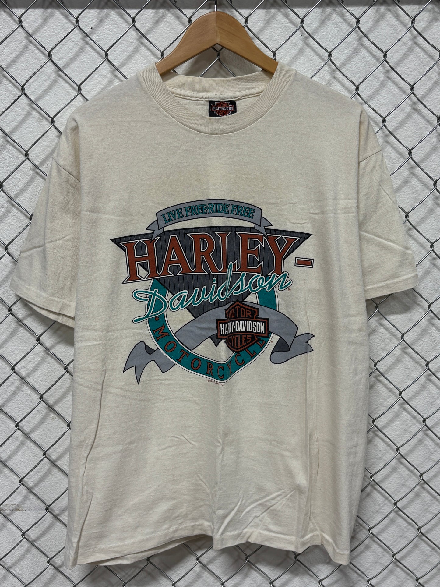 Vintage 1992 Harley Davidson Live Free Ride Free Biker Tee Size XL