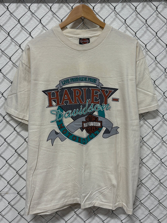 Vintage 1992 Harley Davidson Live Free Ride Free Biker Tee Size XL