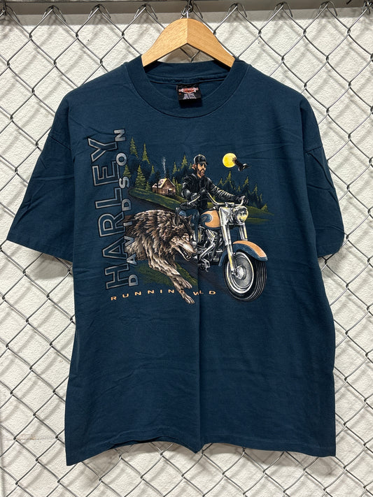 Vintage Harley Davidson Running Wild Gilette Wyoming Biker Tee Size XL