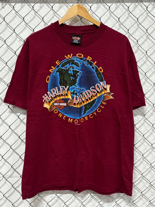 Vintage Harley Davidson One World One Motorcycle Biker Tee Size XL