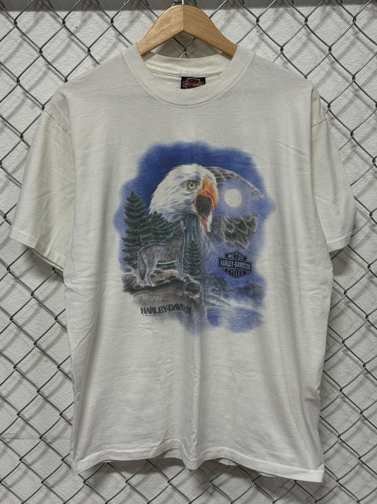 Vintage 1992 Harley Davidson Bald Eagle Lone Wolf Biker Tee Size XL