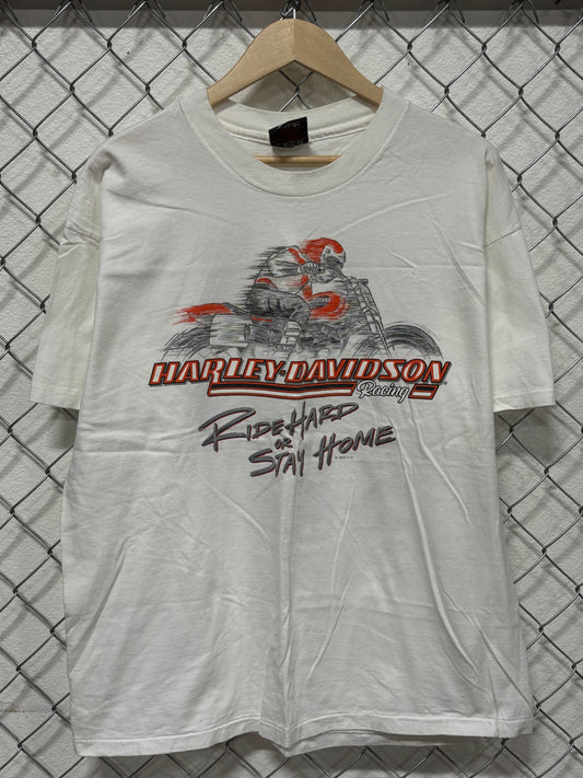 Vintage 1996 Harley Davidson Ride Hard or Stay Home Racing Tee Size XL