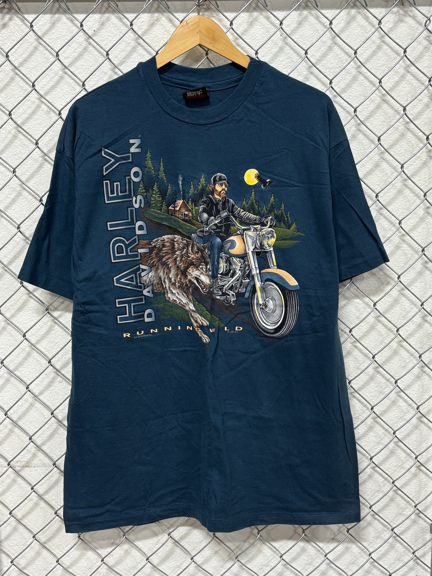 Vintage 1995 Harley Davidson Running Wild Wolf Utah Biker Tee Size XL