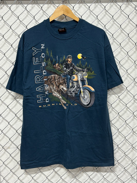 Vintage 1995 Harley Davidson Running Wild Wolf Utah Biker Tee Size XL