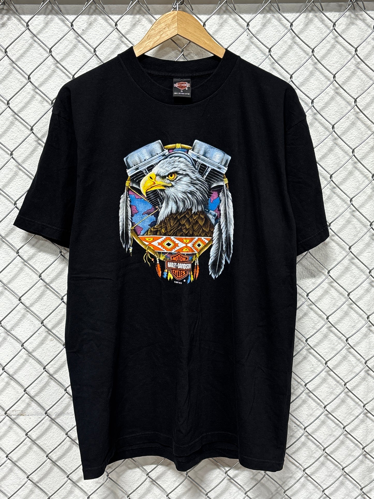 Vintage 1997 Harley Davidson Bald Eagle Dreamcatcher Biker Tee Size XL