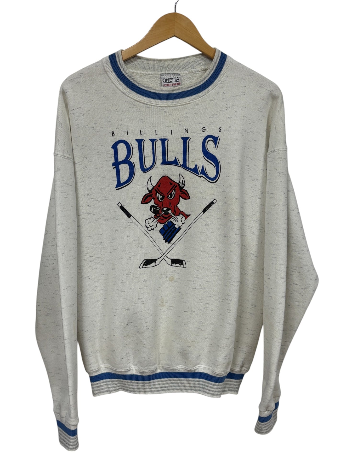 Vintage 90's Oneita Billings Bulls Hockey Team Logo Crewneck Size XL