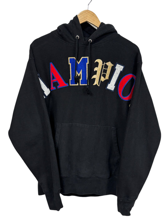 Champion Reverse Weave Black Spellout Hoodie Size Large