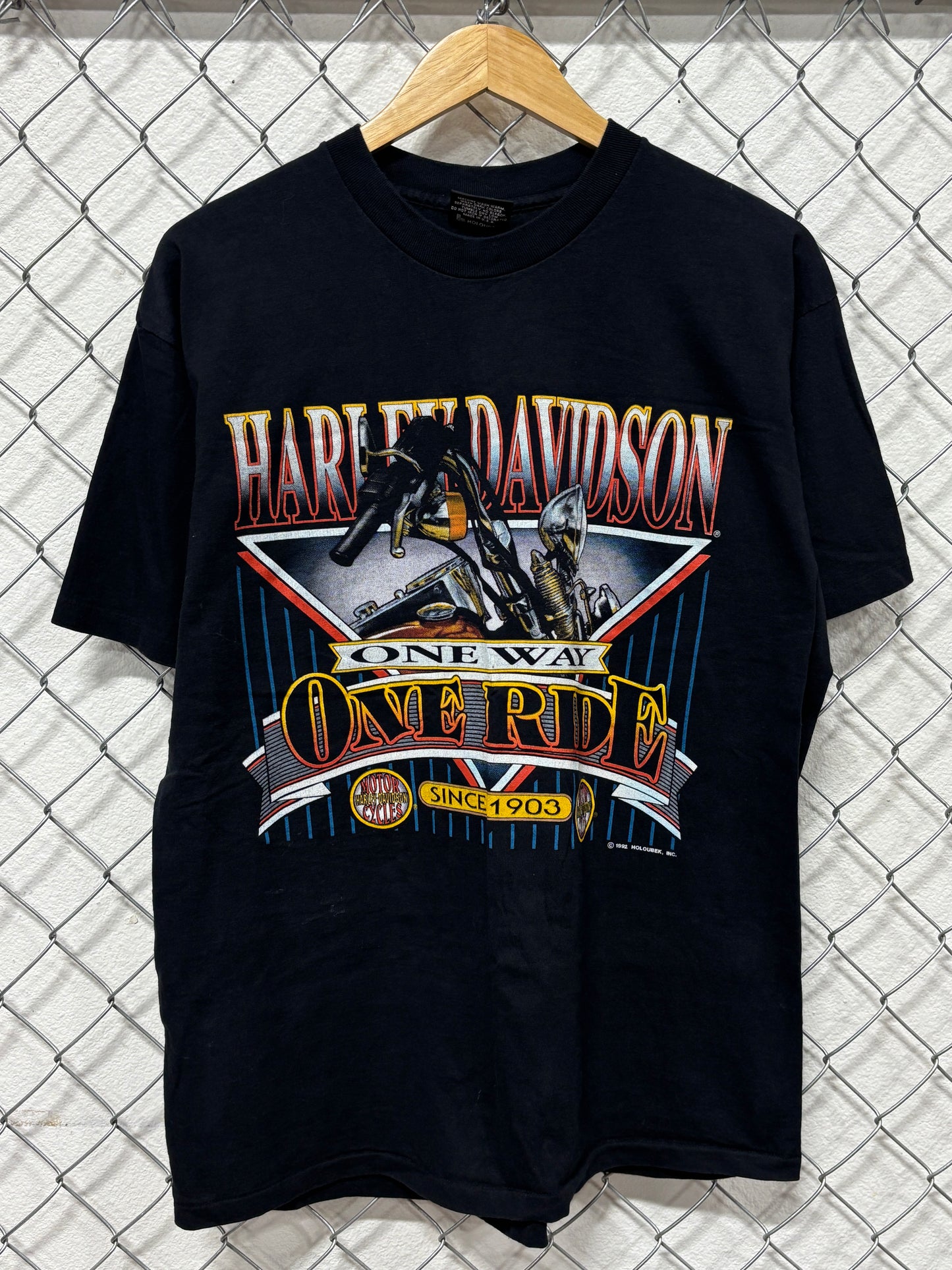 Vintage 1992 Harley Davidson One Way One Ride Holoubek Biker Tee Size XL