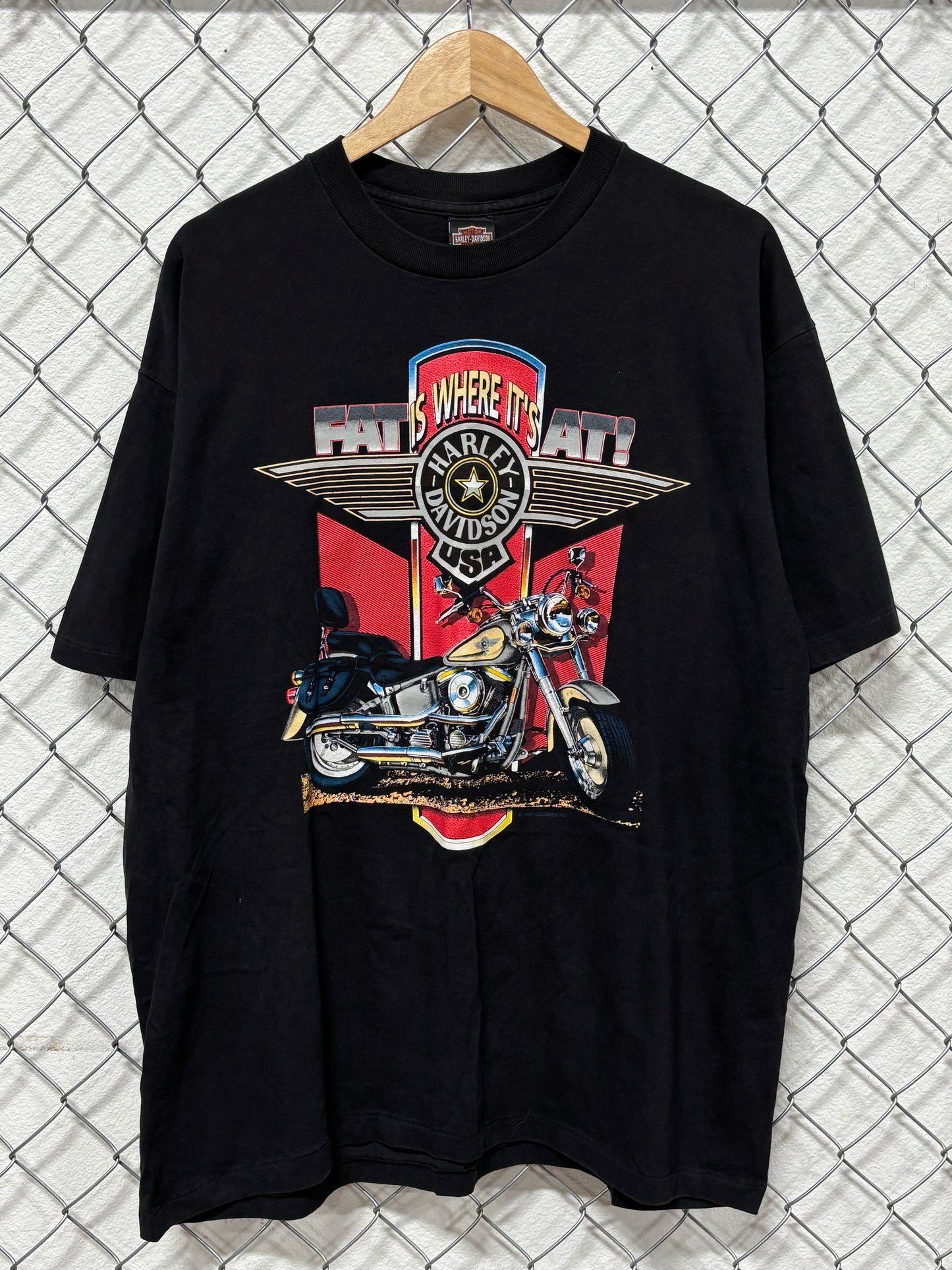 Vintage Harley Davidson Fat Is Where It's At Biker Graphic Tee Size XL