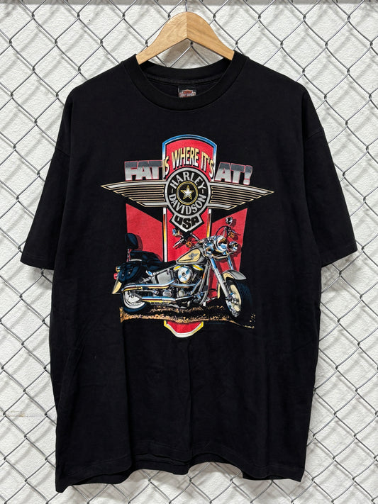 Vintage Harley Davidson Fat Is Where It's At Biker Graphic Tee Size XL