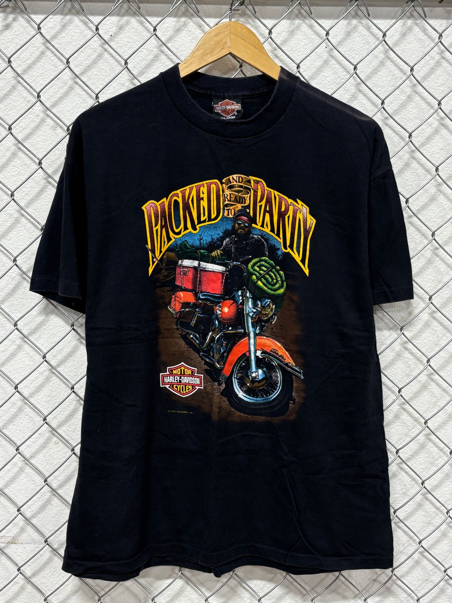 Vintage 1990 Harley Davidson Packed and Ready to Party Holoubek Tee Size XL