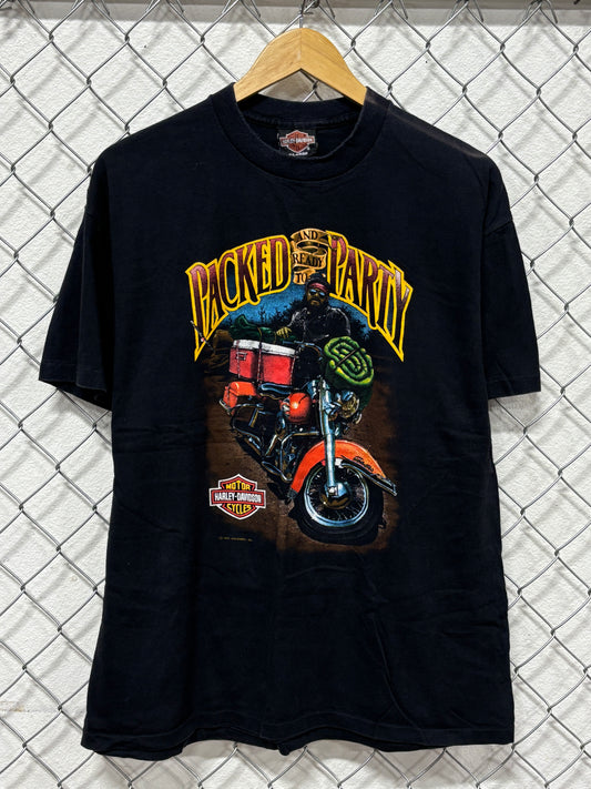 Vintage 1990 Harley Davidson Packed and Ready to Party Holoubek Tee Size XL
