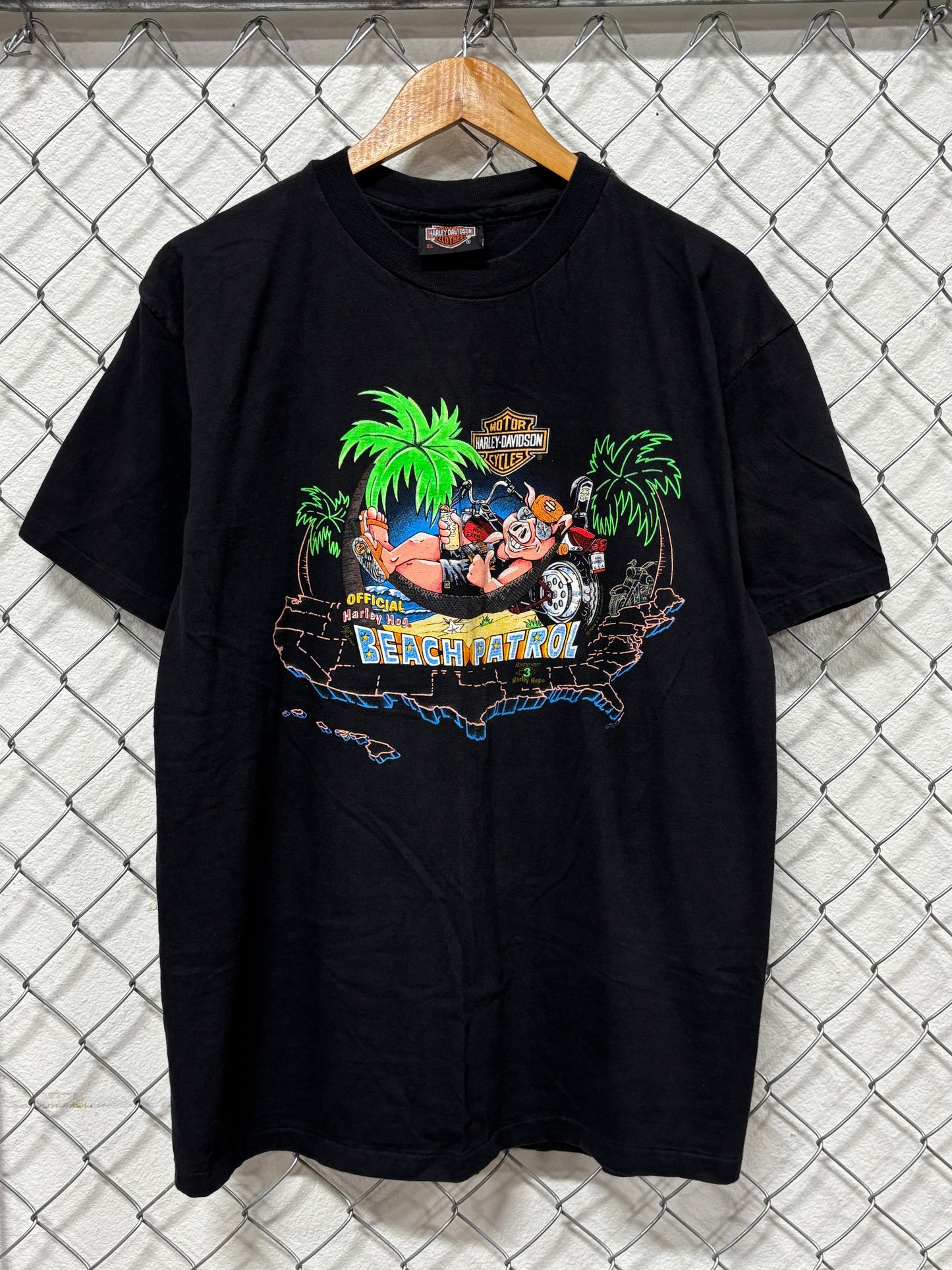 Vintage 80's Harley Davidson Official Hog Beach Patrol Biker Tee Size XL