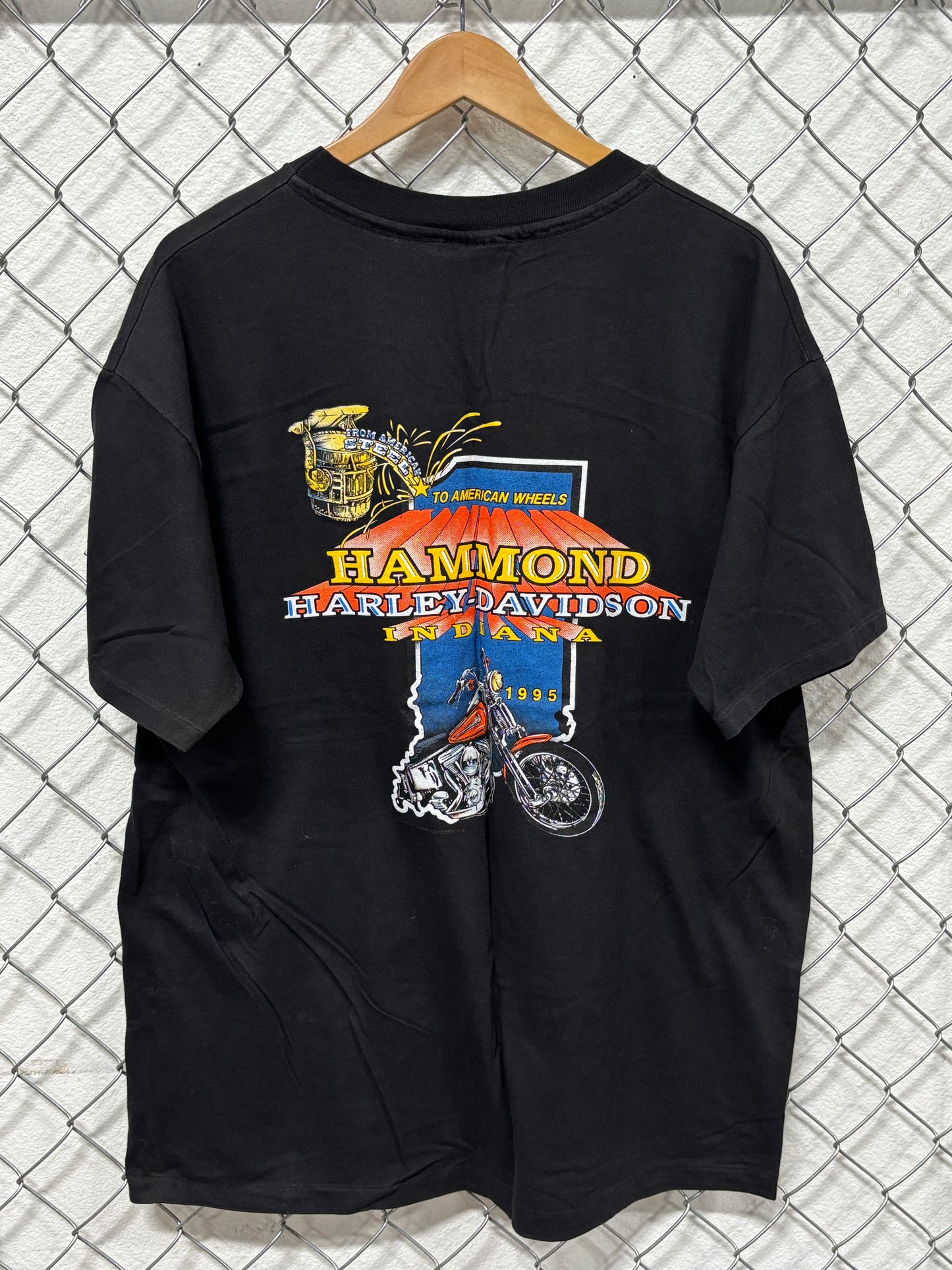 Vintage 1995 Harley Davidson Flaming Logo Indiana Biker Tee Size XL