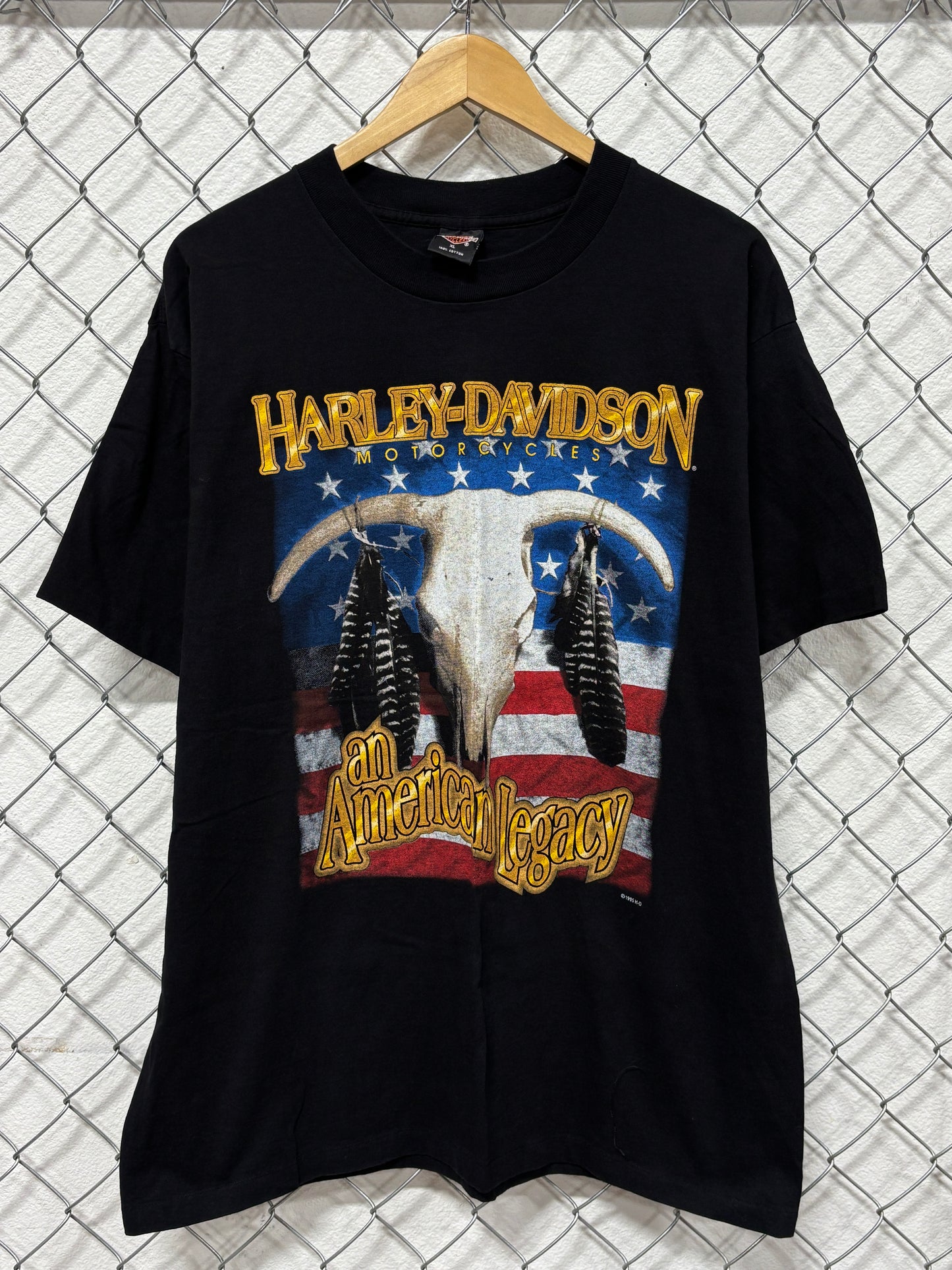 Vintage 90's Harley Davidson American Legacy Cow Skull Biker Tee Size XL