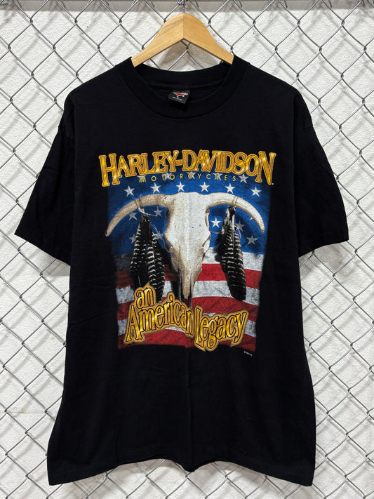 Vintage 90's Harley Davidson American Legacy Cow Skull Biker Tee Size XL