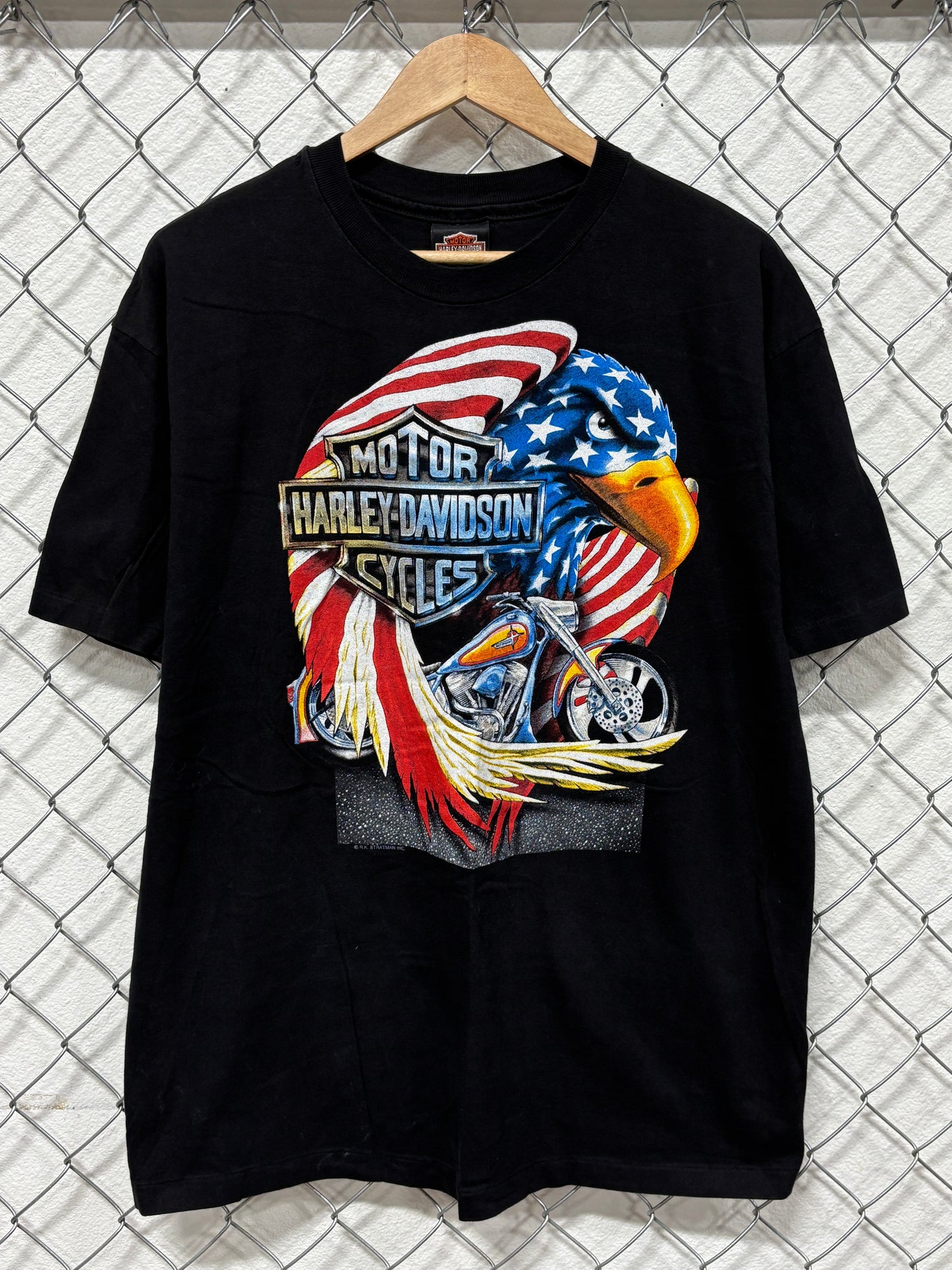 Vintage 90's Harley Davidson American Flag Bald Eagle Kansas Tee Size XL