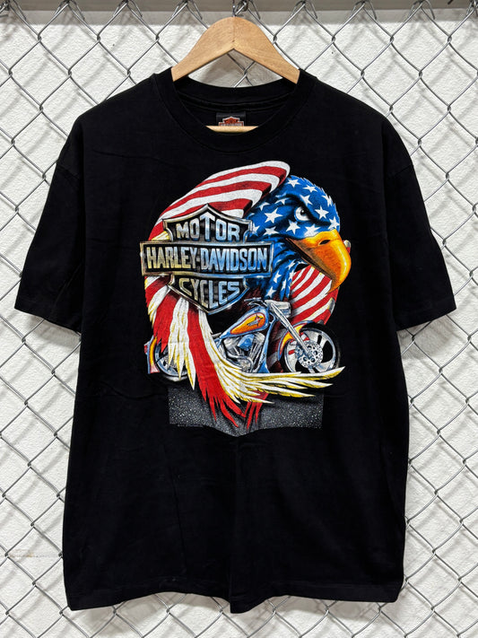 Vintage 90's Harley Davidson American Flag Bald Eagle Kansas Tee Size XL