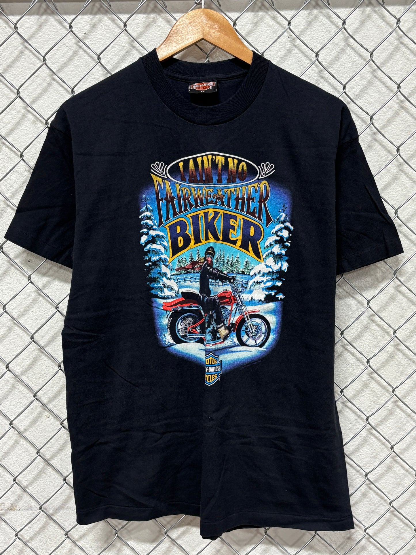 Vintage 1990 Harley Davidson Ain't No Fairweather Biker Tee Size XL