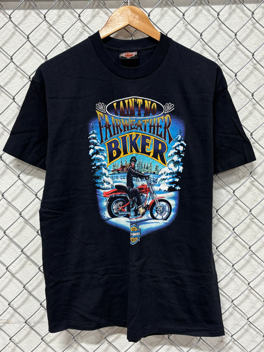 Vintage 1990 Harley Davidson Ain't No Fairweather Biker Tee Size XL