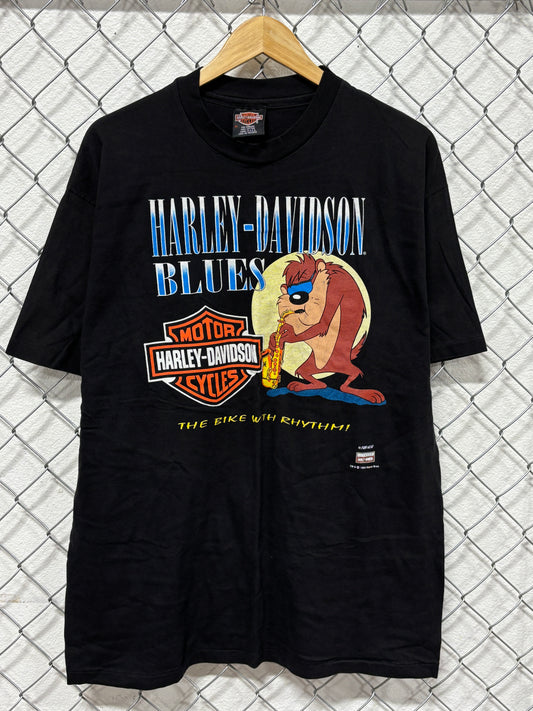 Vintage 1994 Harley Davidson Looney Tunes Taz Bike With Rhythm Tee Size XL