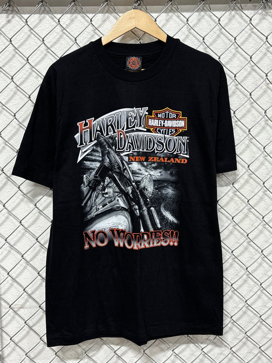 Vintage 90's Harley Davidson New Zealand No Worries Biker Tee Size Large