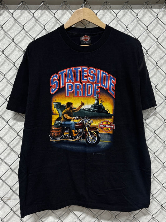 Vintage 1991 Harley Davidson Stateside Pride Holoubek Battleship Tee Size XL