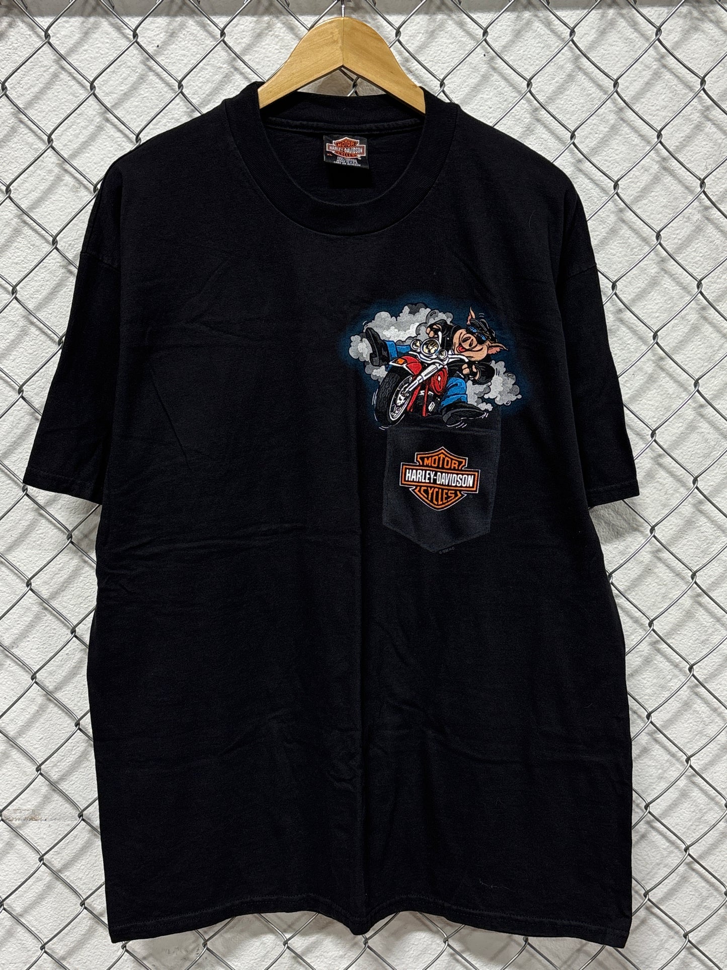 Vintage 1993 Harley Davidson Hog Fake Pocket Graphic Tee Size XL