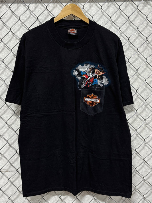 Vintage 1993 Harley Davidson Hog Fake Pocket Graphic Tee Size XL
