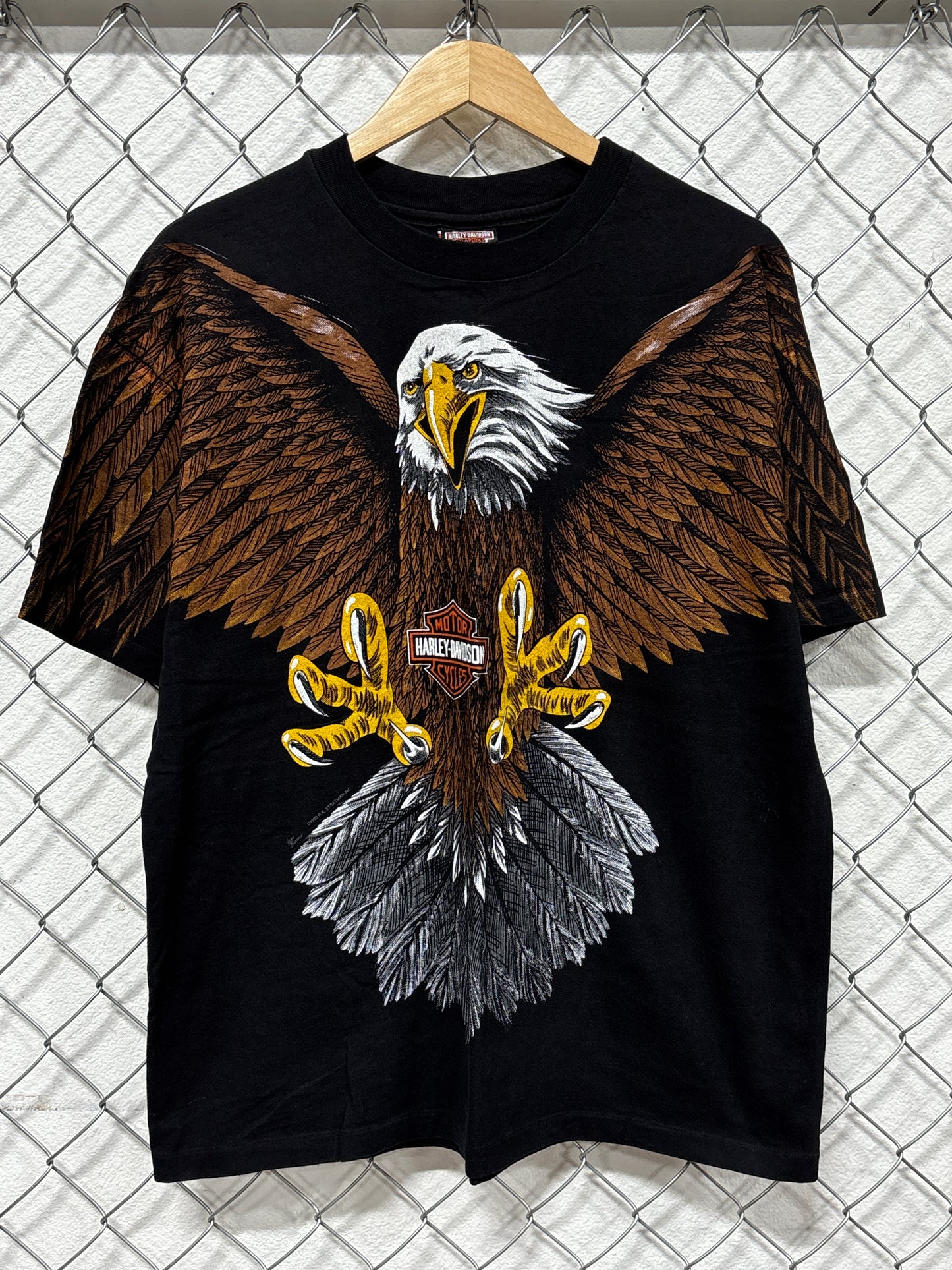 Vintage 1993 Harley Davidson Big Print Eagle Double Sided Biker Tee Size XL