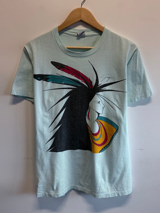 Vintage 90's Native American Portrait Art Graphic Tee Size Large