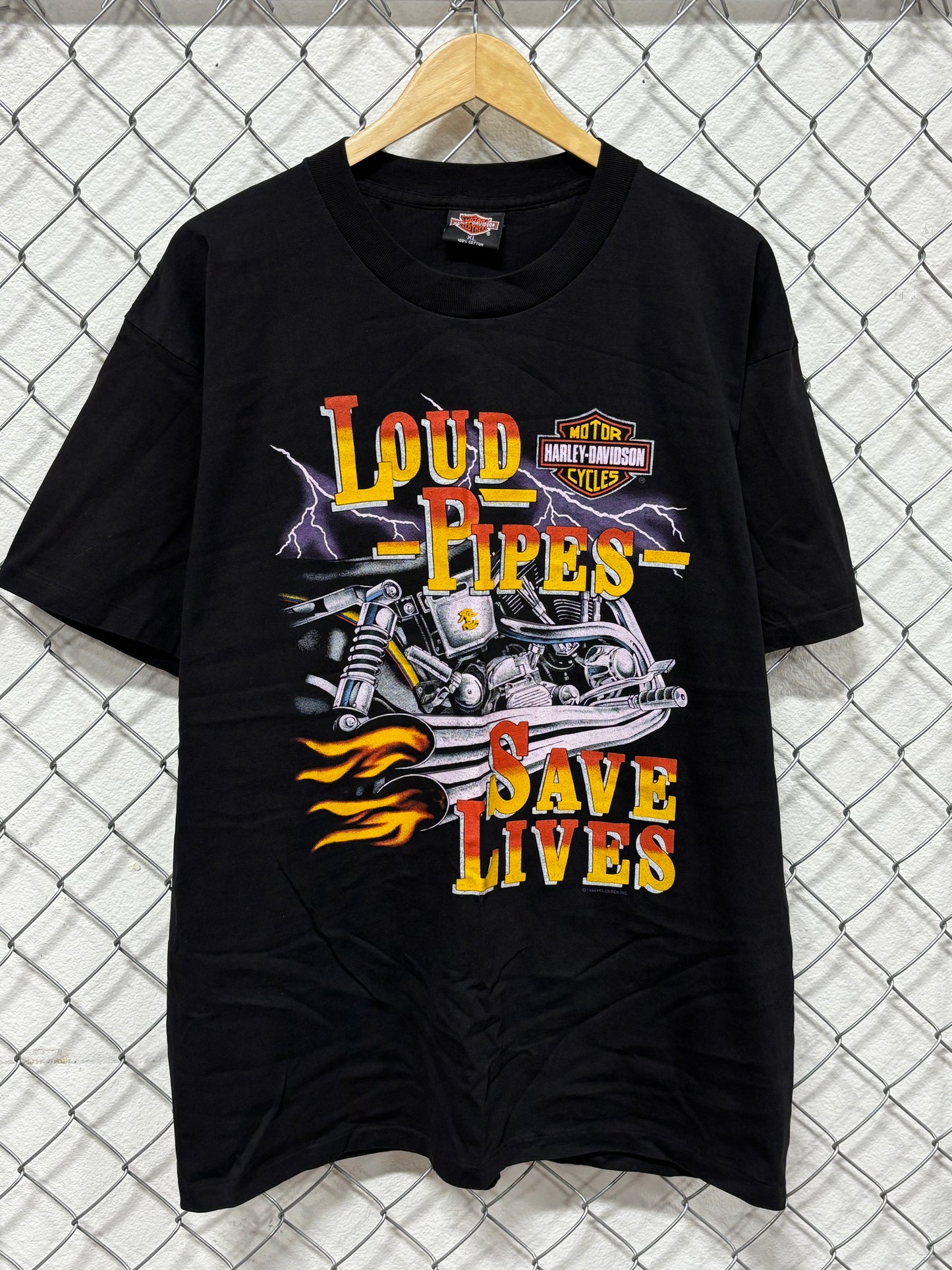Vintage 1994 Harley Davidson Loud Pipes Save Lives Biker Tee Size XL