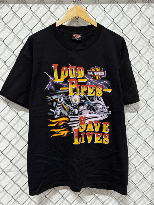 Vintage 1994 Harley Davidson Loud Pipes Save Lives Biker Tee Size XL