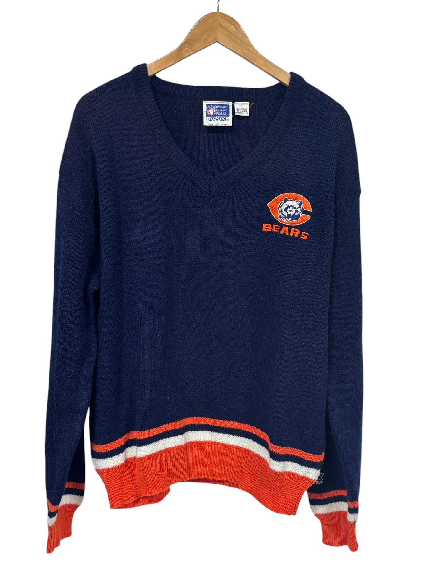 Vintage 80's Starter Chicago Bears Knit V Neck Sweater Size Large