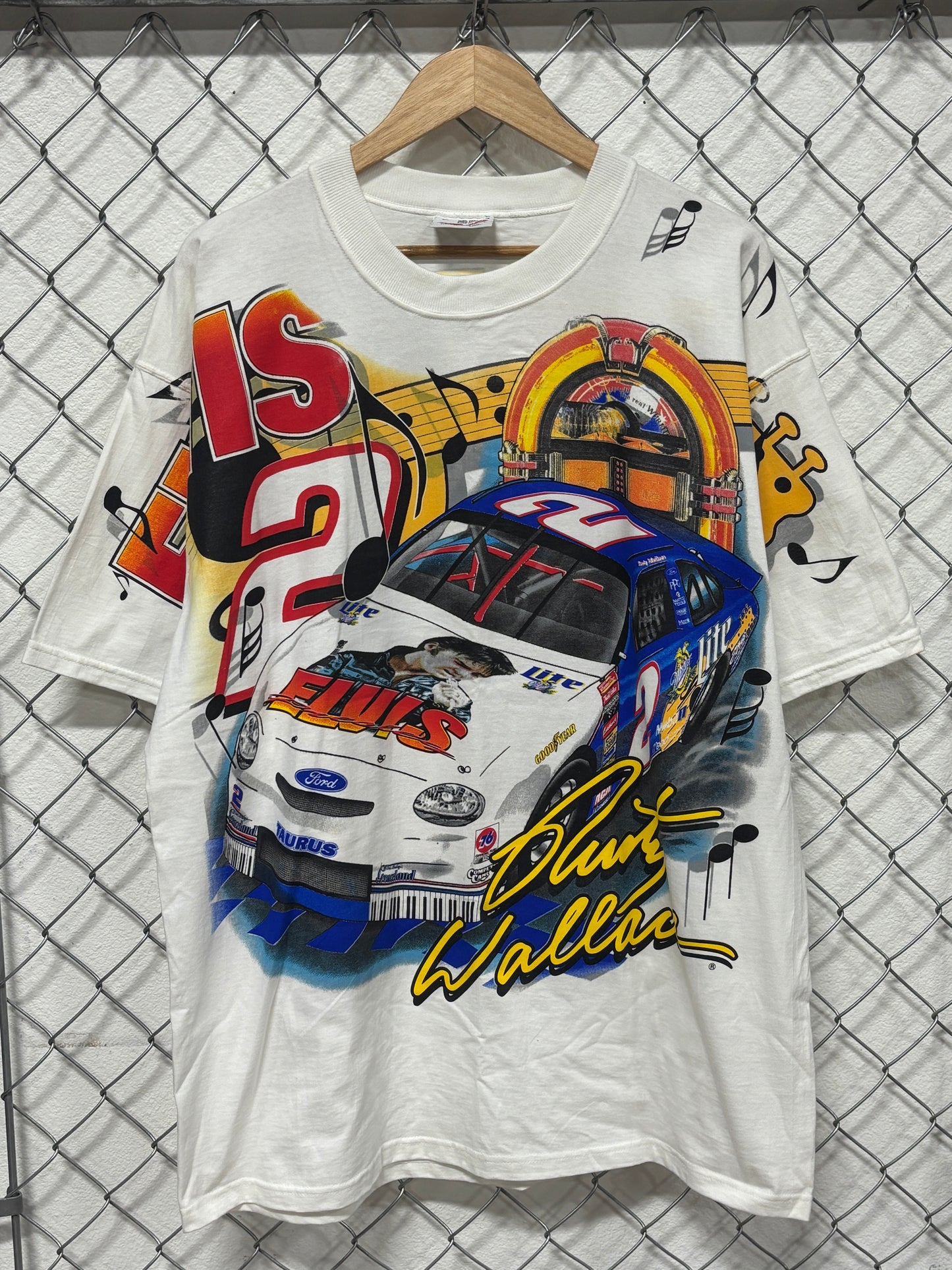 Vintage 1998 Rusty Wallace NASCAR Miller Time AOP Tee Size XL