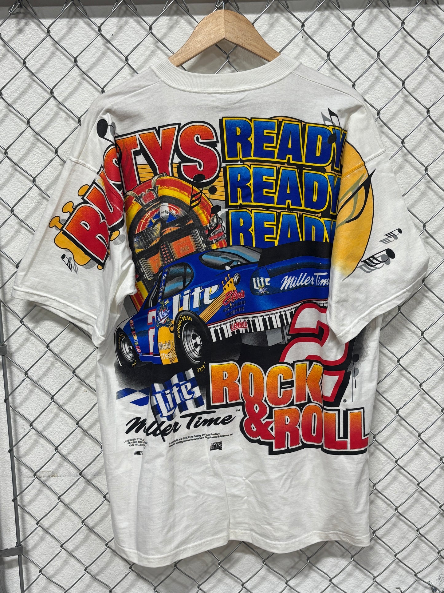 Vintage 1998 Rusty Wallace NASCAR Miller Time AOP Tee Size XL