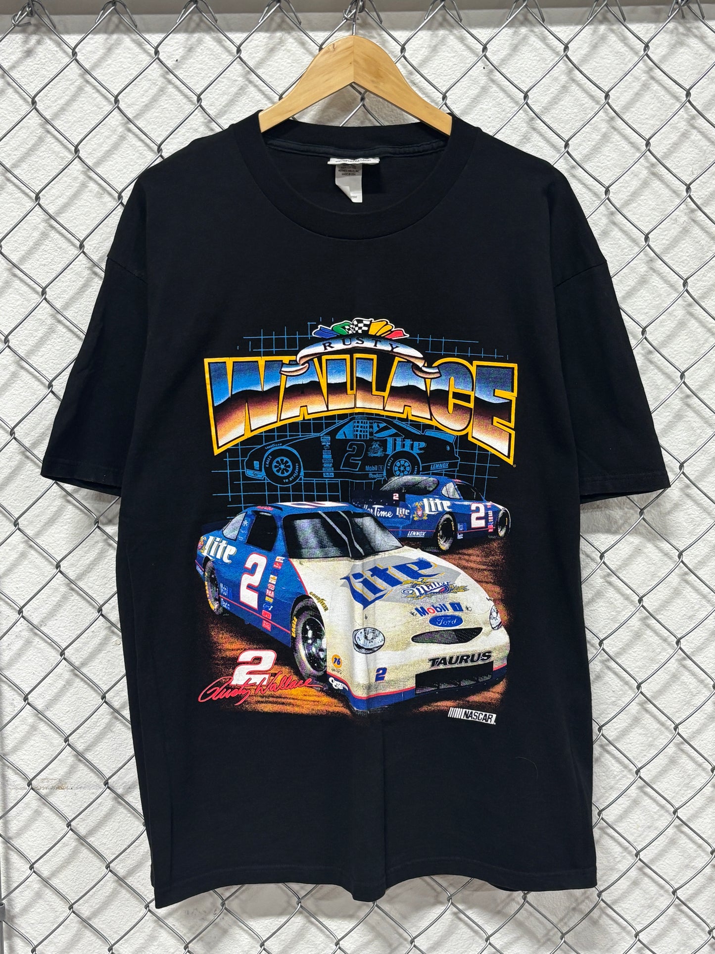 Vintage 90's Rusty Wallace #2 Miller Lite NASCAR Racing Tee Size XL