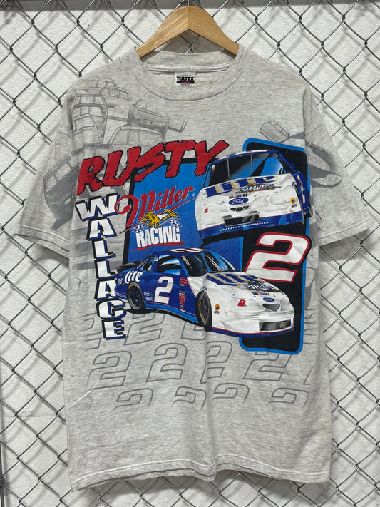 Vintage 90's Rusty Wallace #2 Car NASCAR Racing Graphic Tee Size XL
