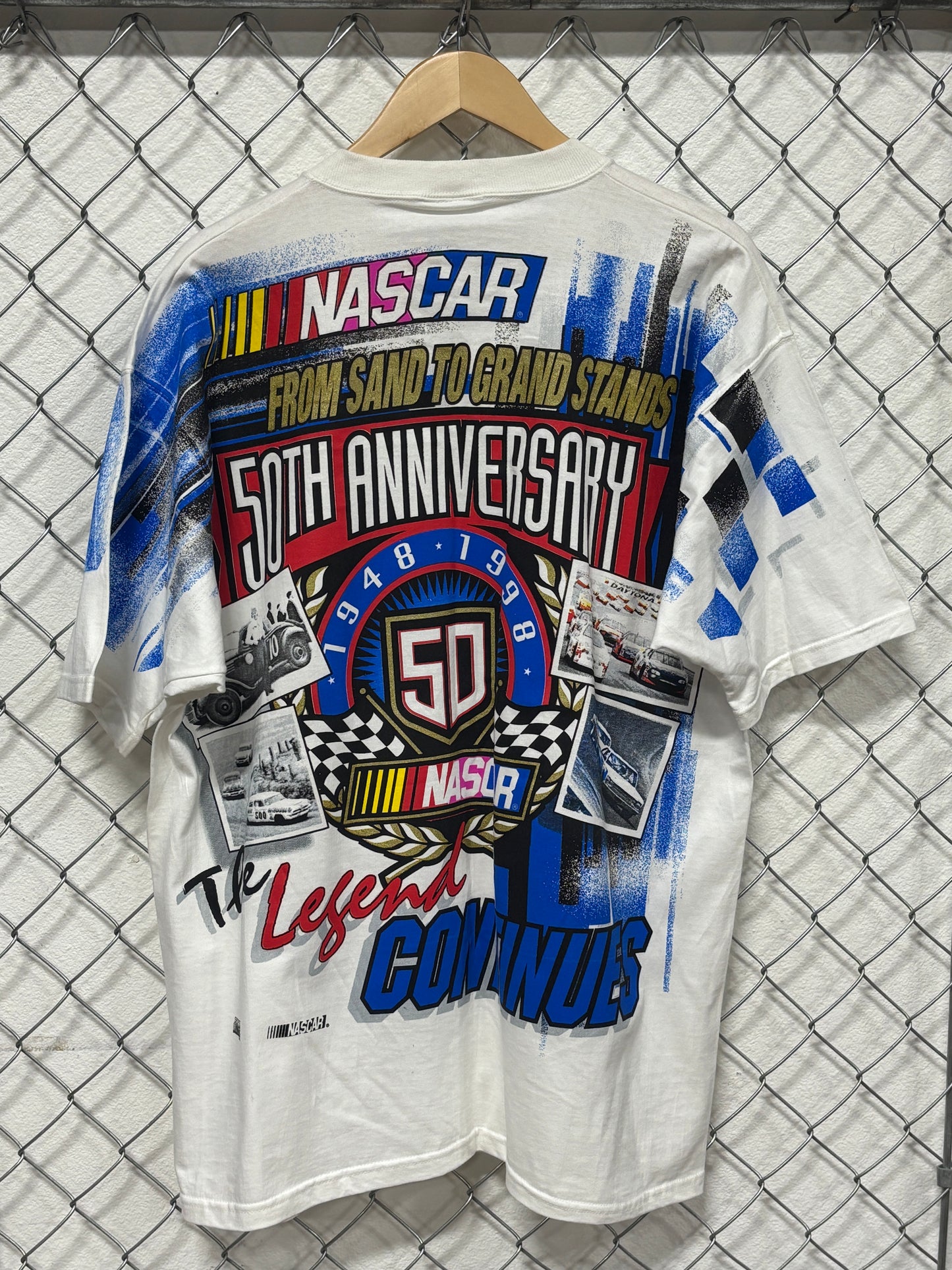 Vintage 1998 NASCAR 50th Anniversary AOP Racing Graphic Tee Size XL