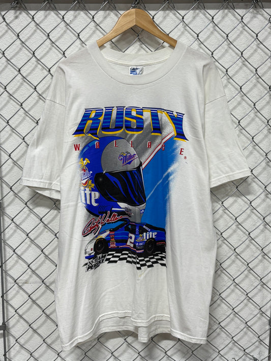 Vintage 90's Rusty Wallace Penske Racing Big Print NASCAR Graphic Tee Size XL