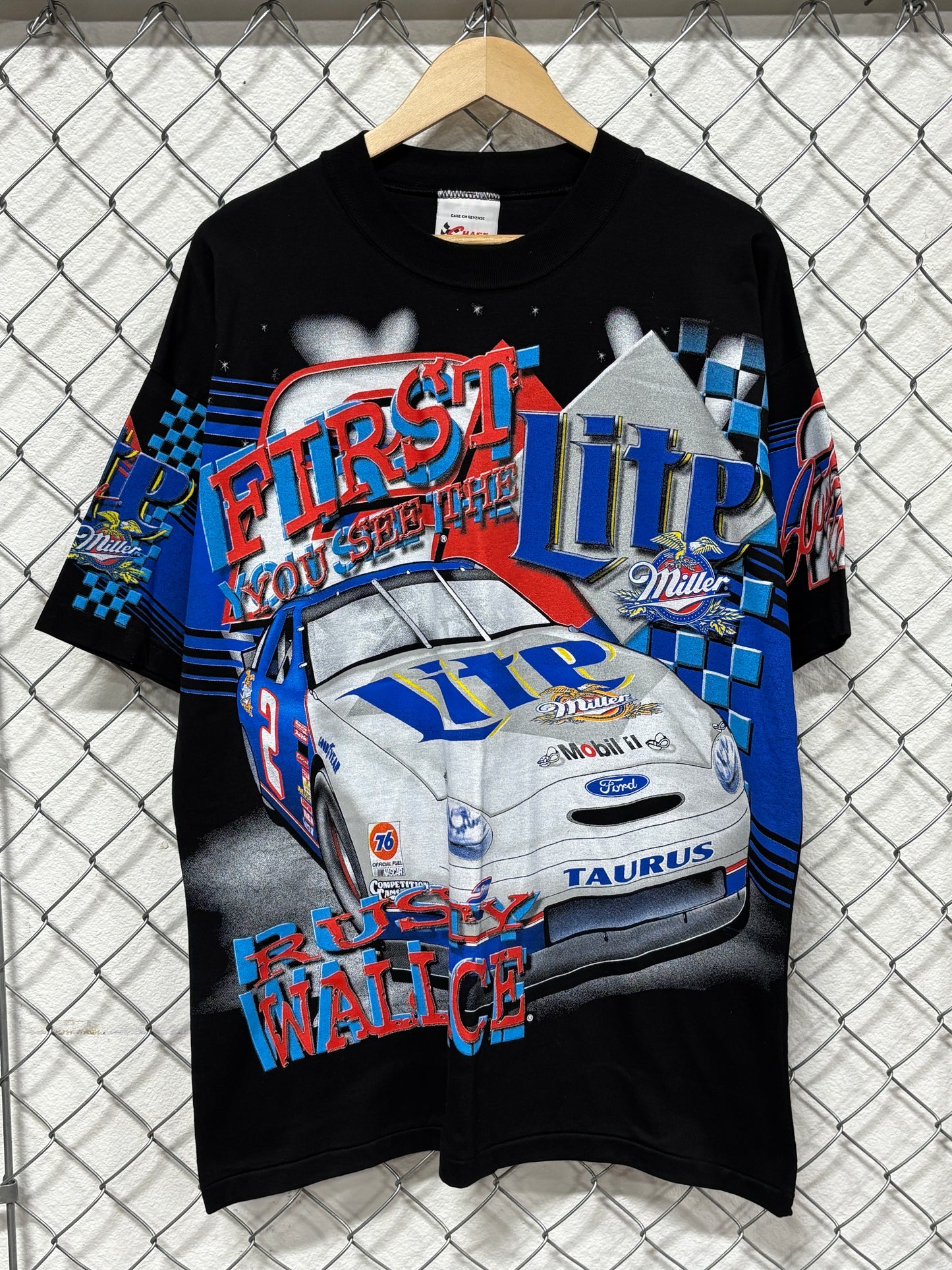 Vintage 90's NASCAR Rusty Wallace First You See The Lite AOP Tee Size XL