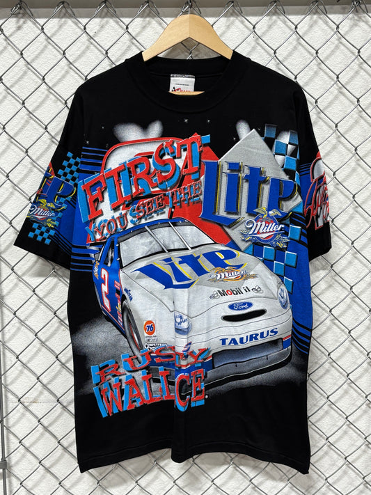 Vintage 90's NASCAR Rusty Wallace First You See The Lite AOP Tee Size XL