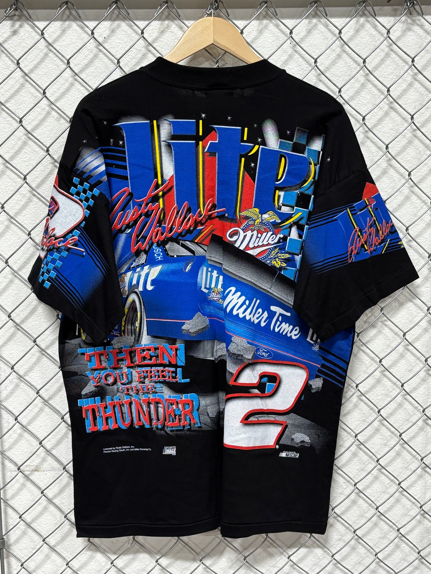 Vintage 90's NASCAR Rusty Wallace First You See The Lite AOP Tee Size XL