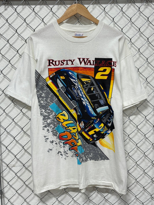 Vintage 90's NASCAR Rusty Wallace Blast Off Big Print Racing Tee Size XL