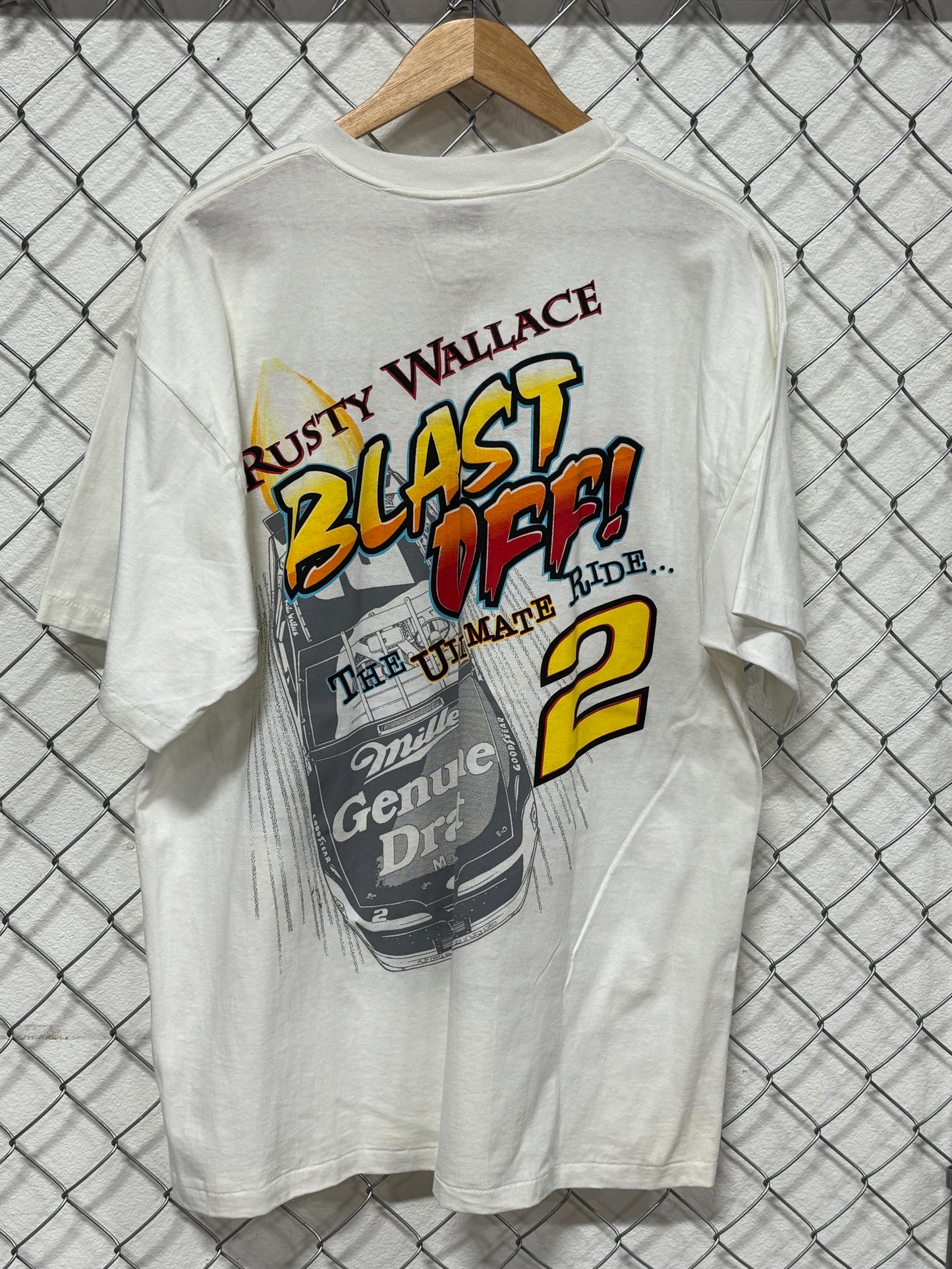 Vintage 90's NASCAR Rusty Wallace Blast Off Big Print Racing Tee Size XL