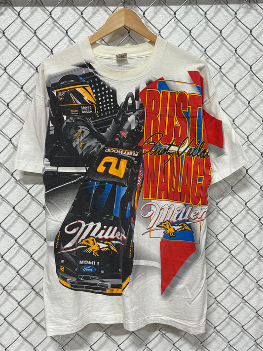 Vintage 90's NASCAR Rusty Wallace Miller Lite AOP Racing Tee Size XL