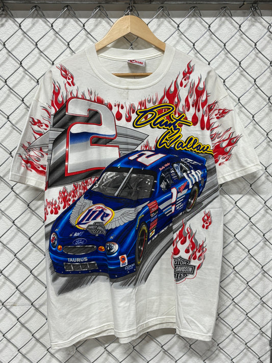 Vintage 90's NASCAR Rusty Wallace Harley Davidson AOP Racing Tee Size Large