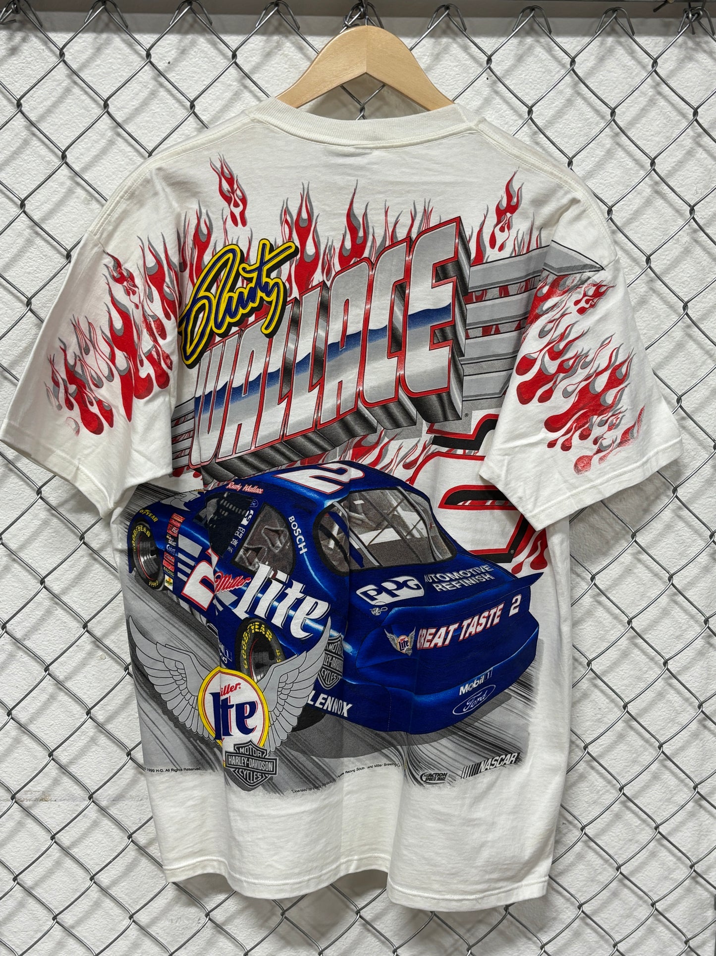 Vintage 90's NASCAR Rusty Wallace Harley Davidson AOP Racing Tee Size Large