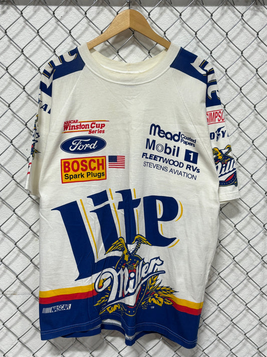 Vintage 90's NASCAR Miller Lite Racing Team AOP Graphic Tee Size XL